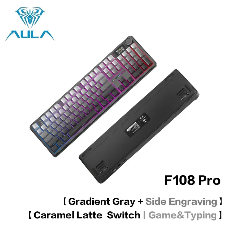 AULA F108 Pro Mechanical Keyboard Three-mode Bluetooth /2.4G/ Wired Customized Full-key Hot-swapable Gasket Structure RGB Light