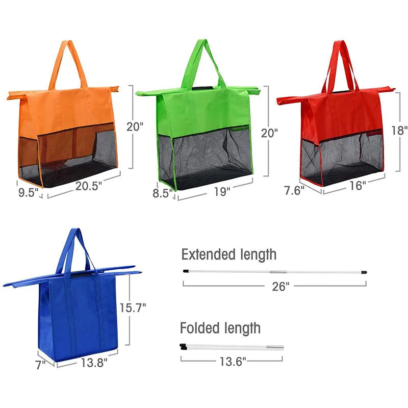4Pcs/set Supermarket Shopping Storage Bags Foldable Cart Trolley Reusable Eco-Friendly Grocery Shop Handbag Nonwovens Tote Bag