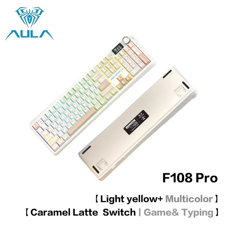AULA F108 Pro Mechanical Keyboard Three-mode Bluetooth /2.4G/ Wired Customized Full-key Hot-swapable Gasket Structure RGB Light
