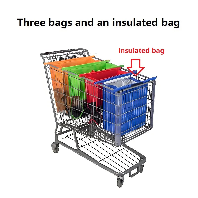4Pcs/set Supermarket Shopping Storage Bags Foldable Cart Trolley Reusable Eco-Friendly Grocery Shop Handbag Nonwovens Tote Bag