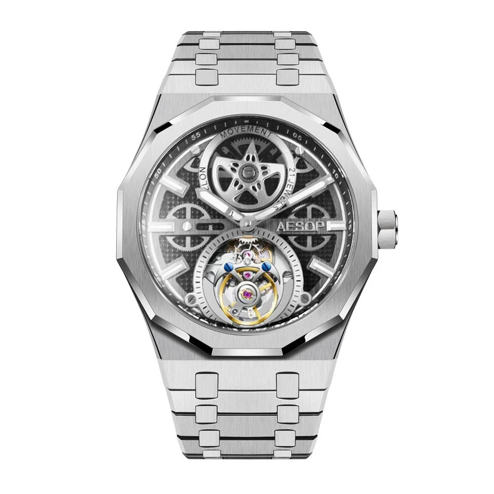 AESOP Men Flying Tourbillon Movement Mechanical Automatic Luxury Watches Wristwatches Skeleton Watch Brand For Man Sapphire