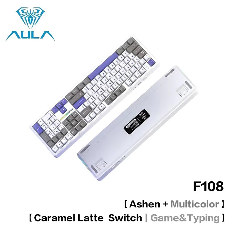 AULA F108 Pro Mechanical Keyboard Three-mode Bluetooth /2.4G/ Wired Customized Full-key Hot-swapable Gasket Structure RGB Light