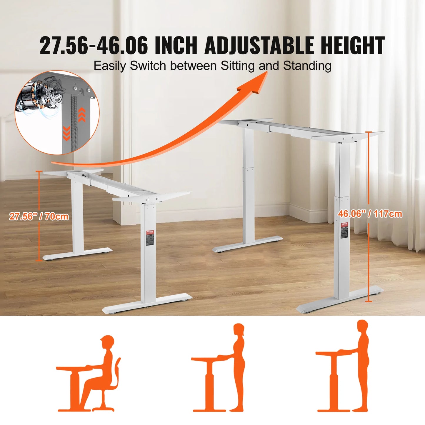 SucceBuy Standing Desk Frame Electric Stand Up Computer Desk Legs Ergonomic DIY Workstation Base for Home Office Black white
