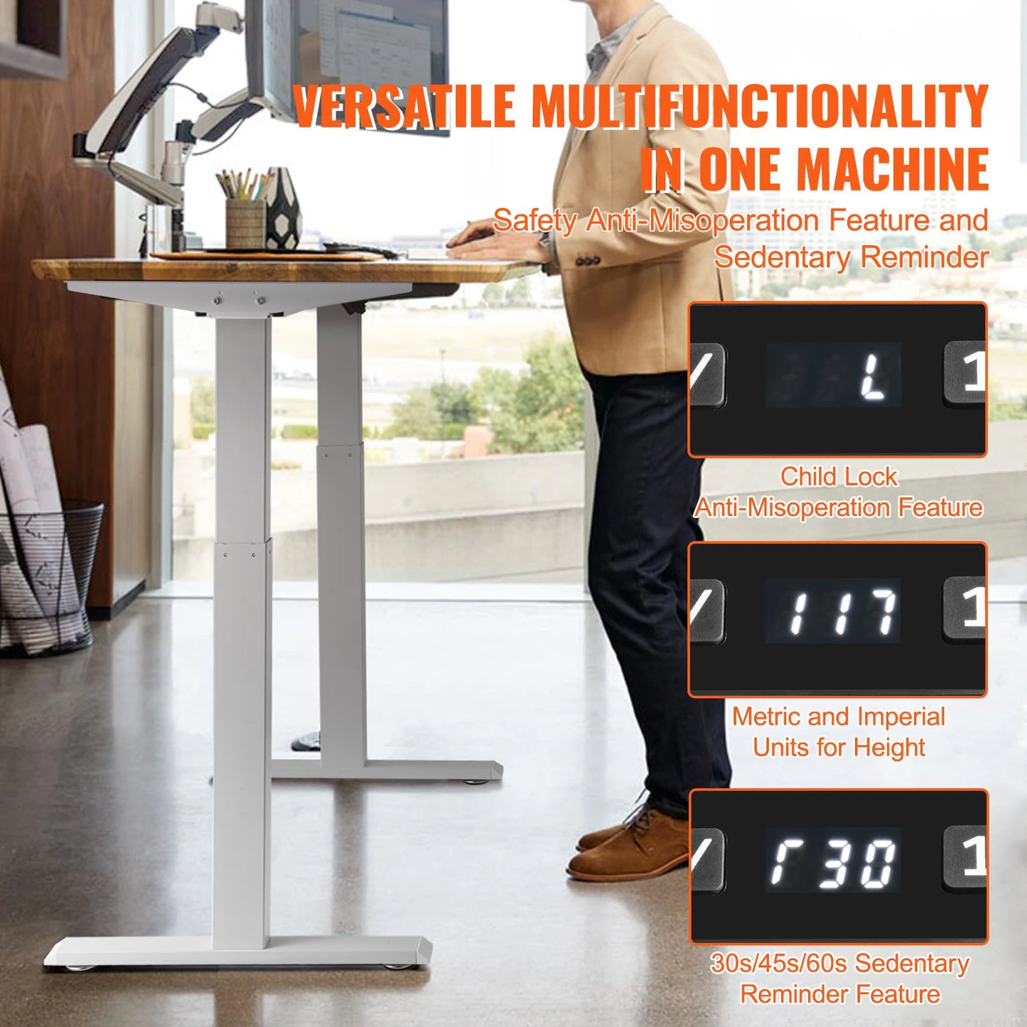 SucceBuy Standing Desk Frame Electric Stand Up Computer Desk Legs Ergonomic DIY Workstation Base for Home Office Black white