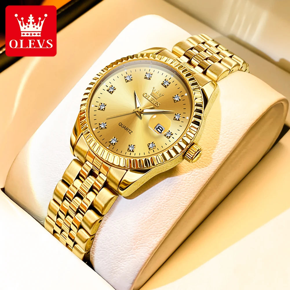 OLEVS 5526 Quartz Elegant Dress Wristwatch Luxury Stainless Steel Waterproof Watch For Women Date Display Original Woman Watches