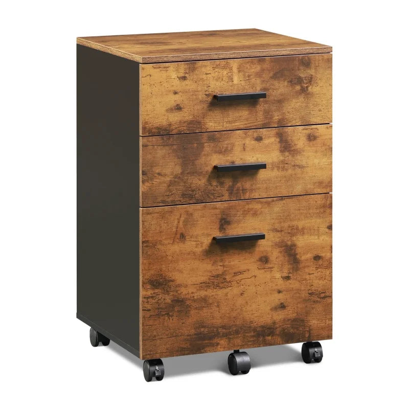 GALAXHERO 3 Drawer Wood Mobile Filing Cabinet Rolling File Cabinet for Home Office Printer Stand Fits Letter A4 Size