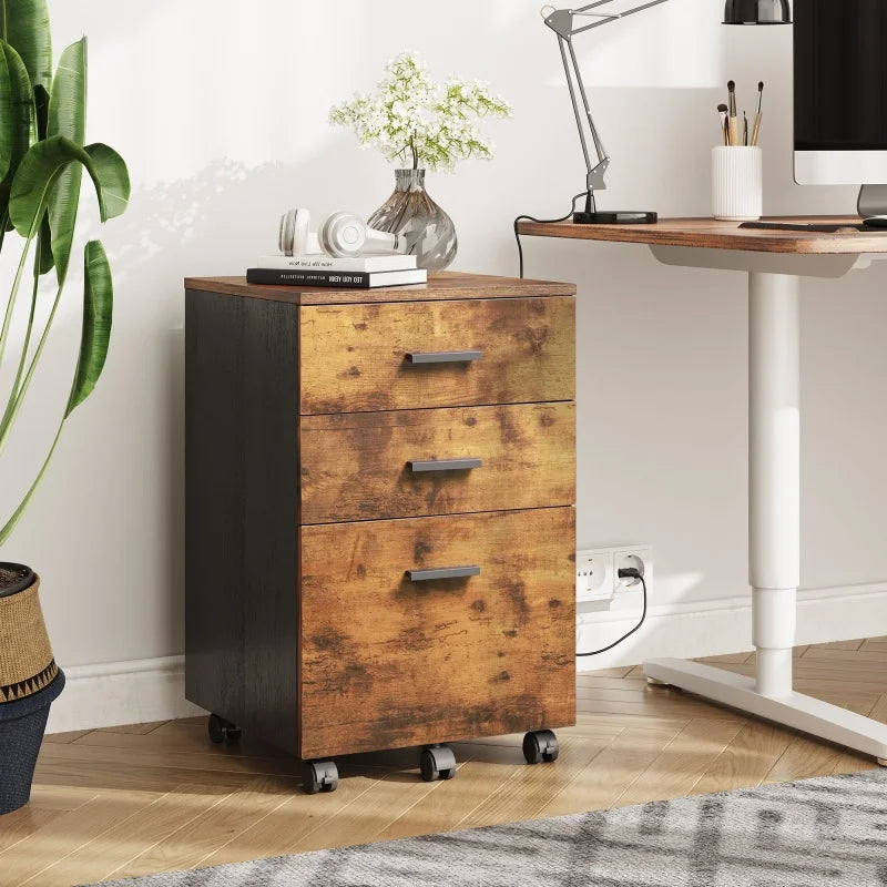 GALAXHERO 3 Drawer Wood Mobile Filing Cabinet Rolling File Cabinet for Home Office Printer Stand Fits Letter A4 Size