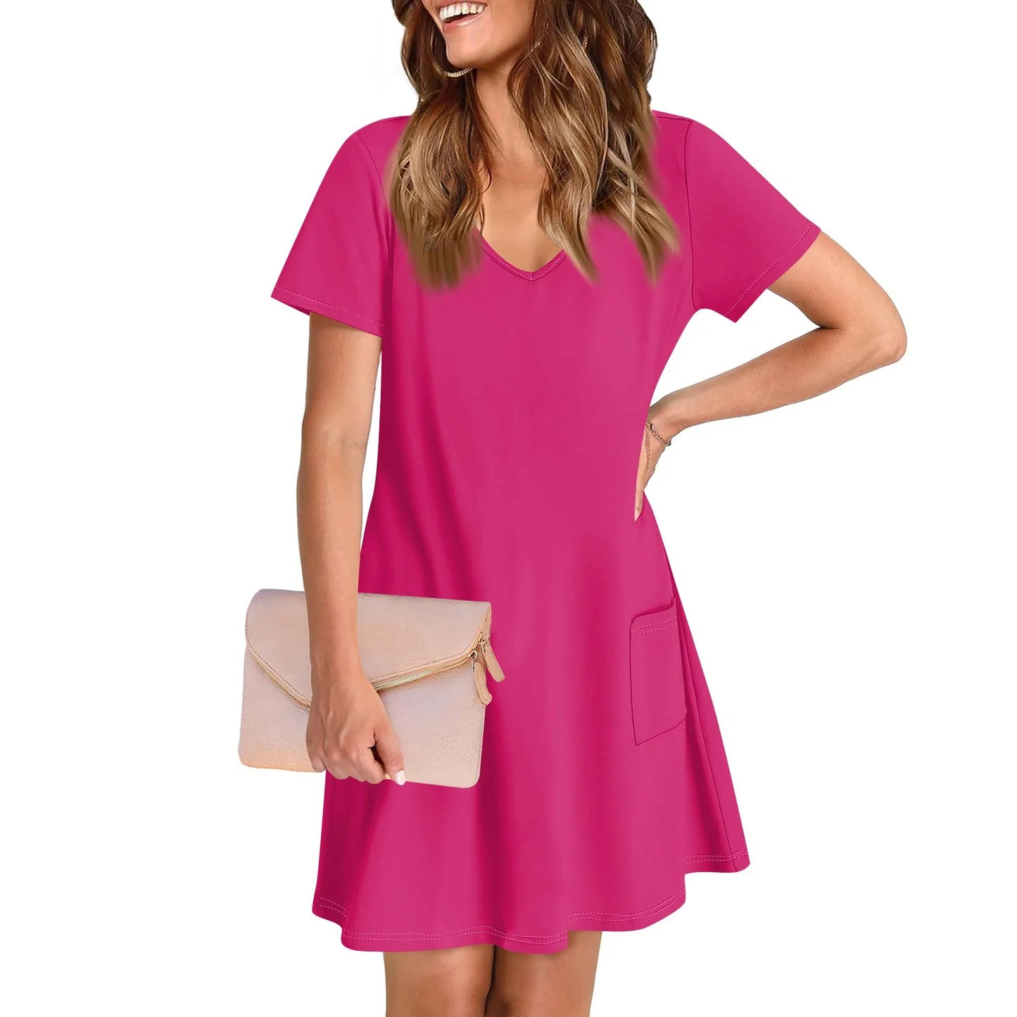 Women'S Casual And Fashionable V-Neck Short Sleeve Printing Mid Length Dress Elegant Fashion Harajuku Female Clothes Dress