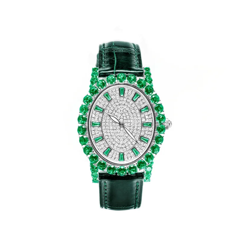 ZOCA Luxury Brand Woman Watch Diamond Emerald Watches Ladies Leather Brcalaet Elegant Montre Femme watch for women