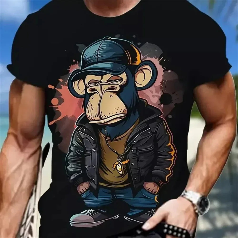 Hip Hop Monkey Pattern Print T-shirts O-Neck Short Sleeve Tee Designer Clothes Men Monkey Print Clothes Men Designer T-shirts