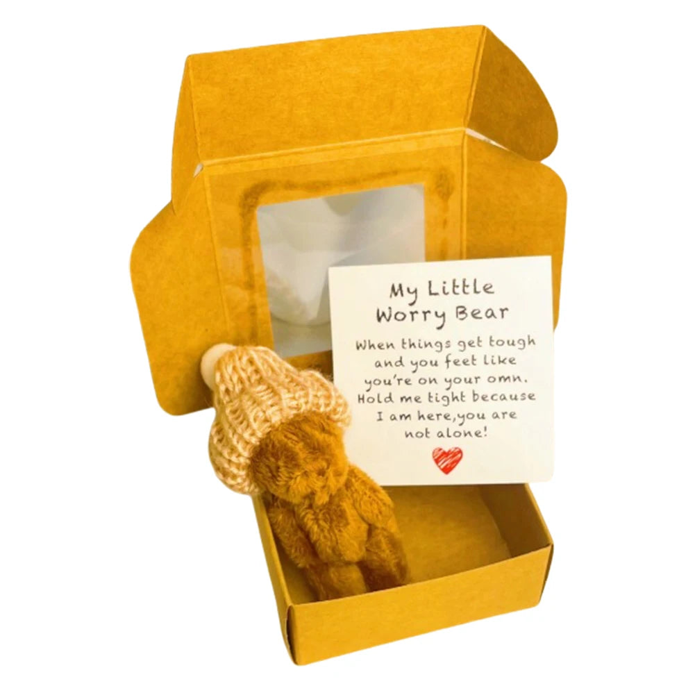 Mini Plush Teddy Bear in Box with Emotional Uplifting Support Card Soft Teddy Bear Soft Handmade Teddy for Lovers Sympathy Gift