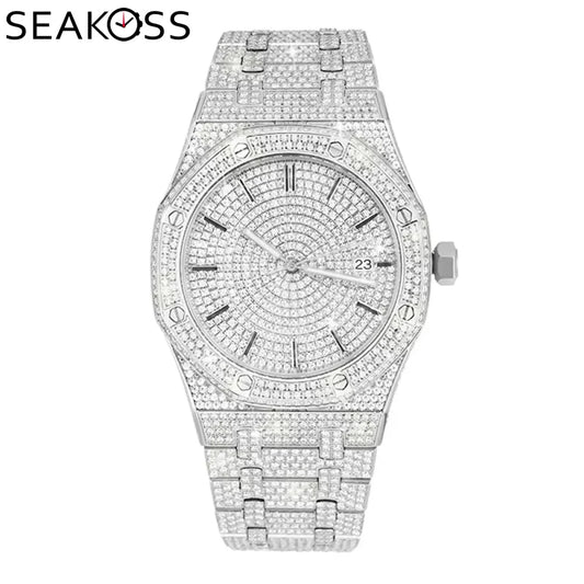 SEAKOSS 42mm Men's Watch Automatic Mechanical Watches Man Sapphire Glass 50M Waterproof  Unisex Iced Out Moissanite Wristwatch