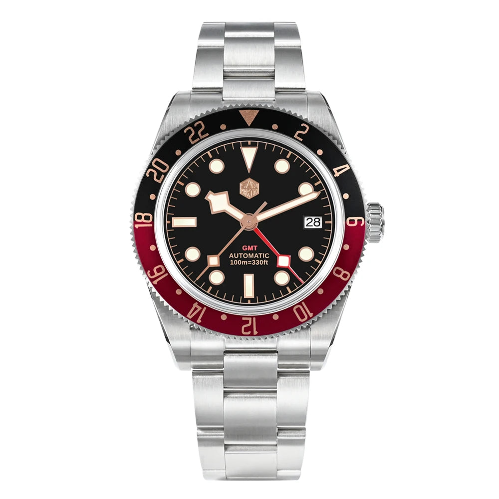 San Martin 39mm NH34 GMT Men Luxury Watch Bidirectional Aluminum Bezel Automatic Mechanical Sapphire 100M Waterproof  SN0109