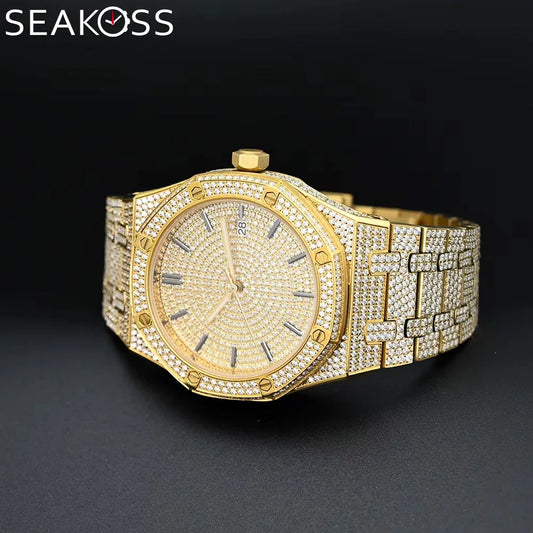 SEAKOSS Automatic Mechanical Watch Men's Women's - Sapphire Glass D Color Moissanite Diamond 316L Steel Luxury Bracelet