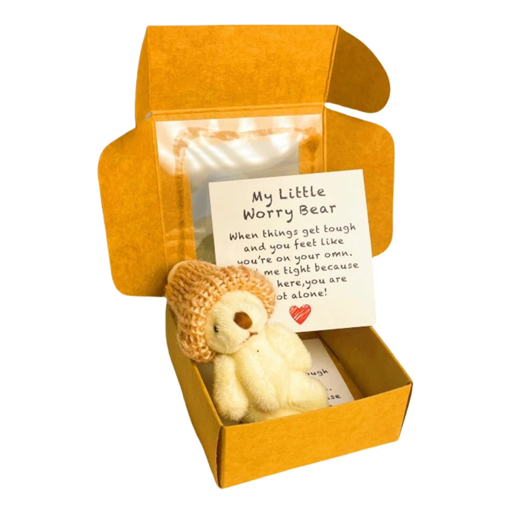 Mini Plush Teddy Bear in Box with Emotional Uplifting Support Card Soft Teddy Bear Soft Handmade Teddy for Lovers Sympathy Gift