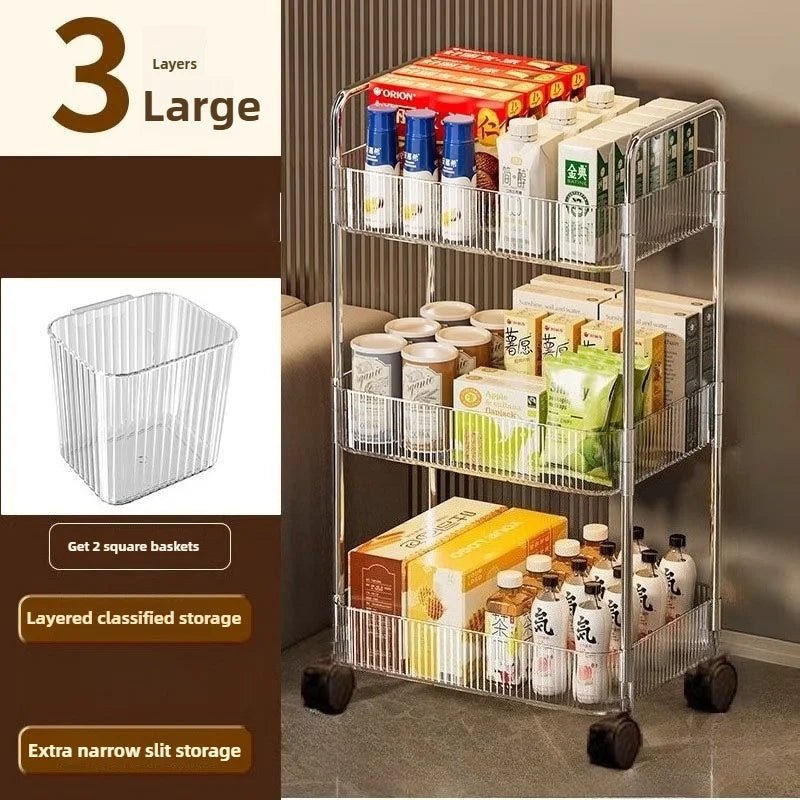 3Tier Clear Storage Cart with Wheels: Multifunctional Rolling Organizer for Home and Office, Ideal for Bedroom, Living Room，