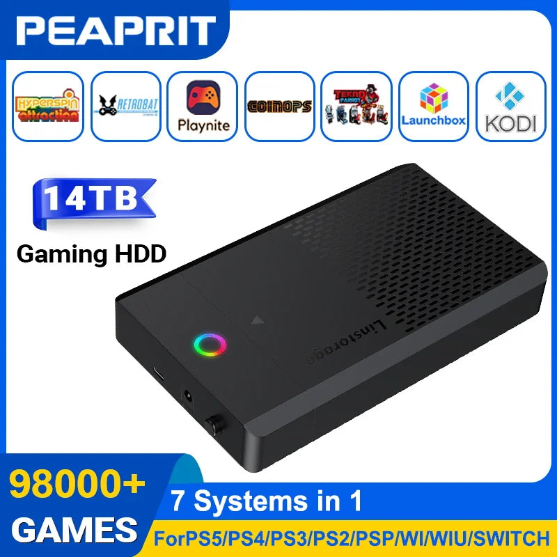 14TB Gaming HDD with Hyperspin Launchbox Retrobat Playnite Coinops 98K+ Retro Video Games Console for PS5/PS4/PS3/PS2/SWITCH/WII