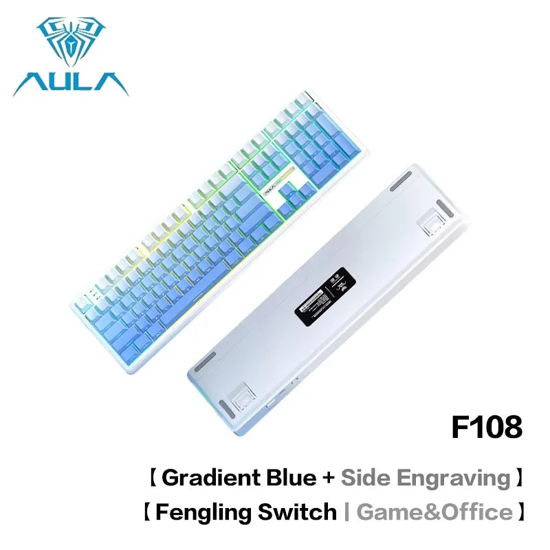 AULA F108 Pro Mechanical Keyboard Three-mode Bluetooth /2.4G/ Wired Customized Full-key Hot-swapable Gasket Structure RGB Light