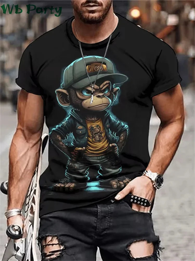 Hip Hop Monkey Pattern Print T-shirts O-Neck Short Sleeve Tee Designer Clothes Men Monkey Print Clothes Men Designer T-shirts