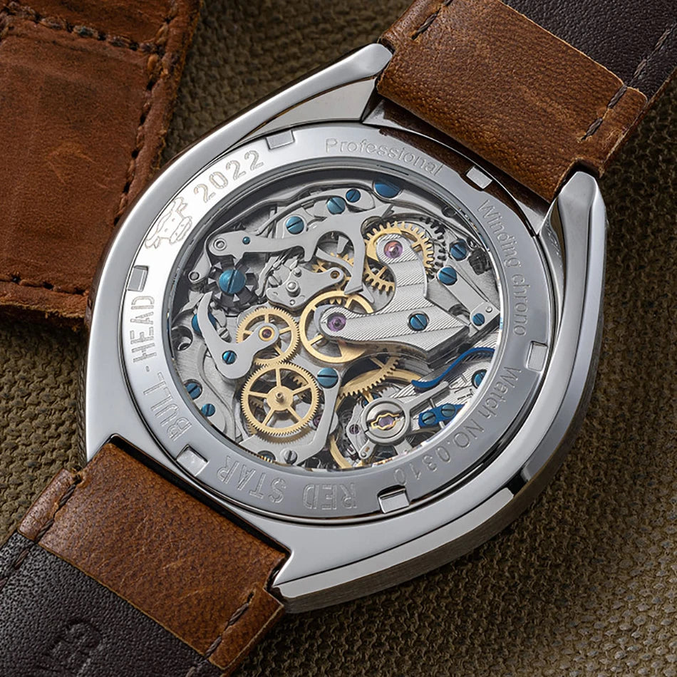 RED STAR 42mm Bull Head with Seagull Movement 1963 Chronograph Mechanical st1901 Watch Military Luminous Men Wristwatches Goose