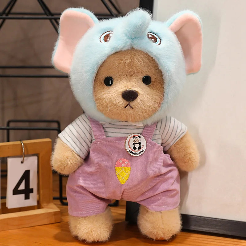 30cm Kawaii Clothed Joint Bear Plush Toy Doll Cute Stuffed Animal Bear With Movable Limbs and Head  Birthday Gift for Girls Kids