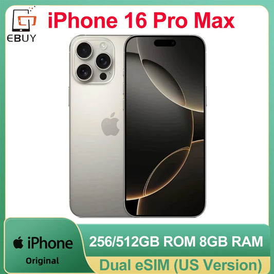 Original Unlocked 6.9" iPhone 16 Pro Max Dual eSIM Face ID NFC A18 Pro LTPO Super Retina XDR OLED 5G Cell Phone US Version