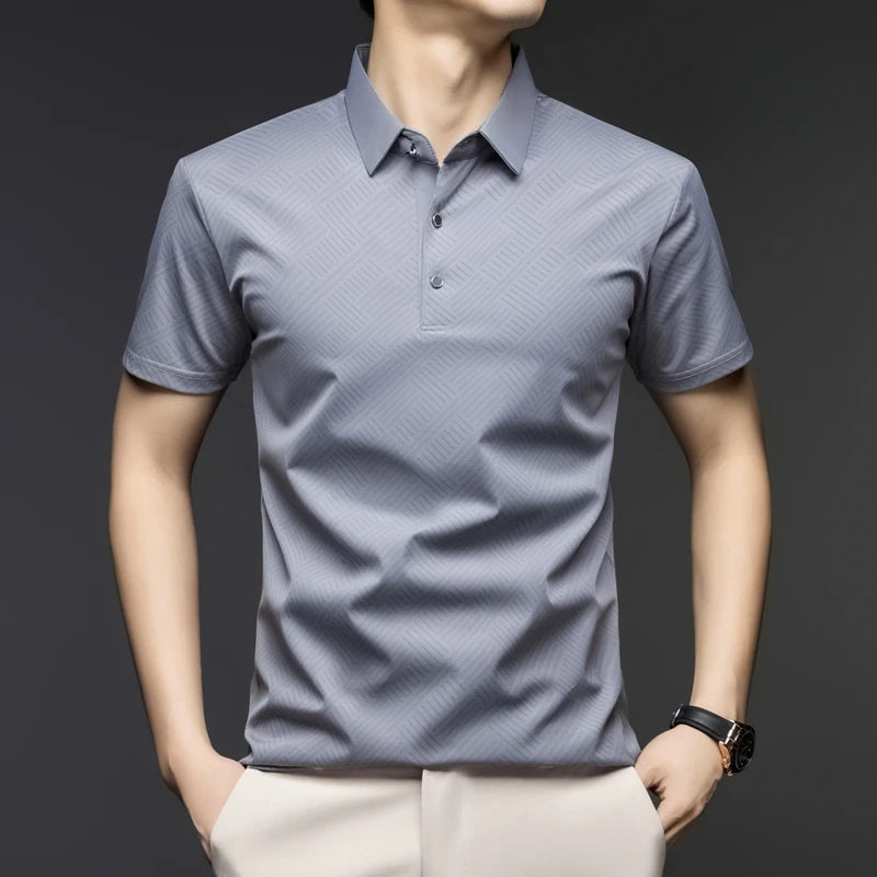 TFETTERS Brand 2025 Summer Designer T Shirt Men Short Sleeve Turn Down Collar Anti-wrinkle Soft Men Tshirt for Man Clothes