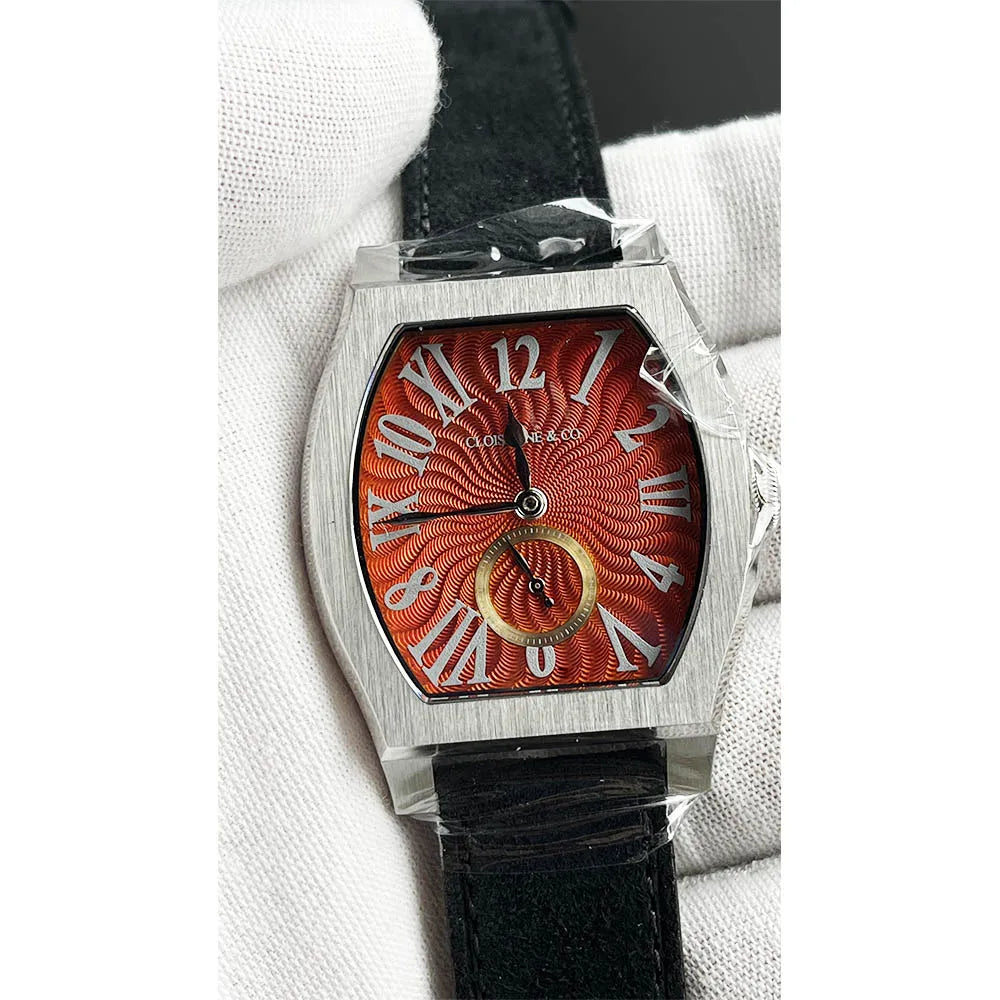 San Martin 36mm ETA 7001 Guilloche Dial Barrel Shaped Enamel Hand Luxury Men's Mechanical Watch Manual Winding Waterproof SN0100