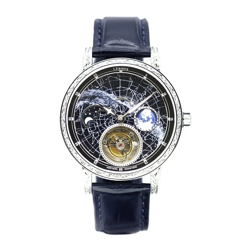 Top Luxury Starry Sky Automatic Tourbillon Mechanical Watches Waterproof Moon Phase Super Luminous Men's Wristwatches Sapphire