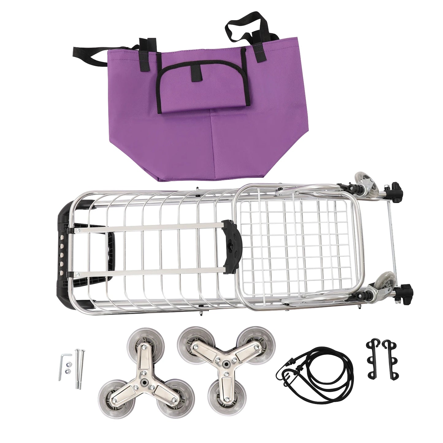 Trolley Laundry Folding Shopping Cart Basket Grocery Stair Climbing Handcart on Wheels Utility