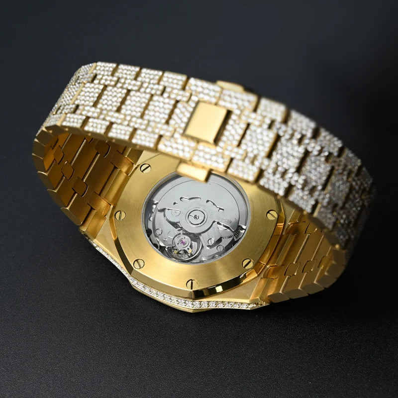 SEAKOSS Automatic Mechanical Watch Men's Women's - Sapphire Glass D Color Moissanite Diamond 316L Steel Luxury Bracelet