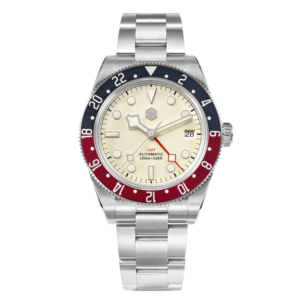 San Martin 39mm NH34 GMT Men Luxury Watch Bidirectional Aluminum Bezel Automatic Mechanical Sapphire 100M Waterproof  SN0109