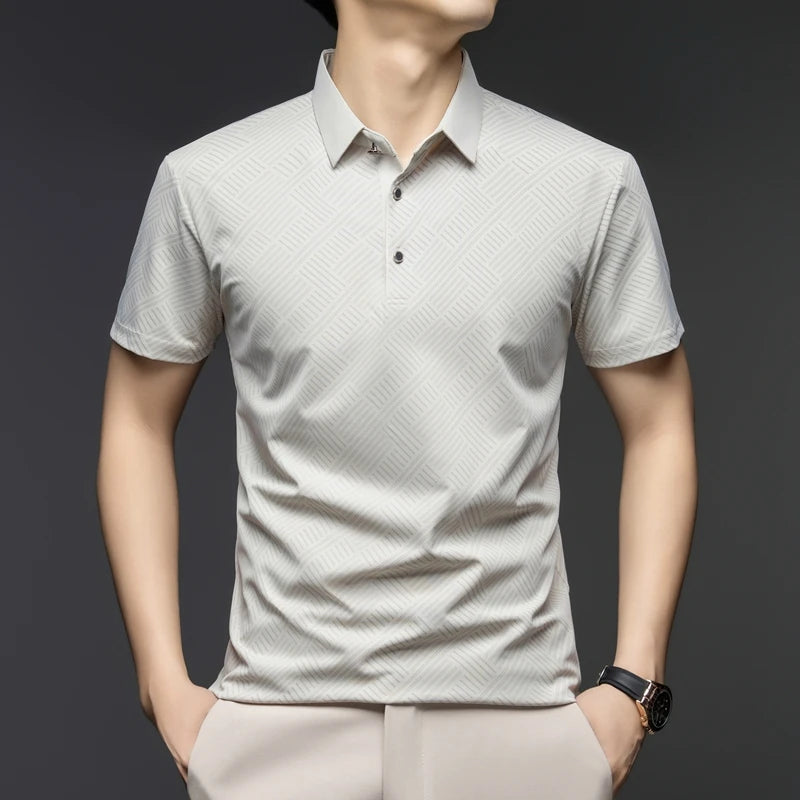 TFETTERS Brand 2025 Summer Designer T Shirt Men Short Sleeve Turn Down Collar Anti-wrinkle Soft Men Tshirt for Man Clothes