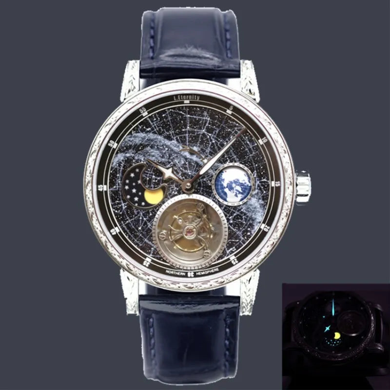 Top Luxury Starry Sky Automatic Tourbillon Mechanical Watches Waterproof Moon Phase Super Luminous Men's Wristwatches Sapphire