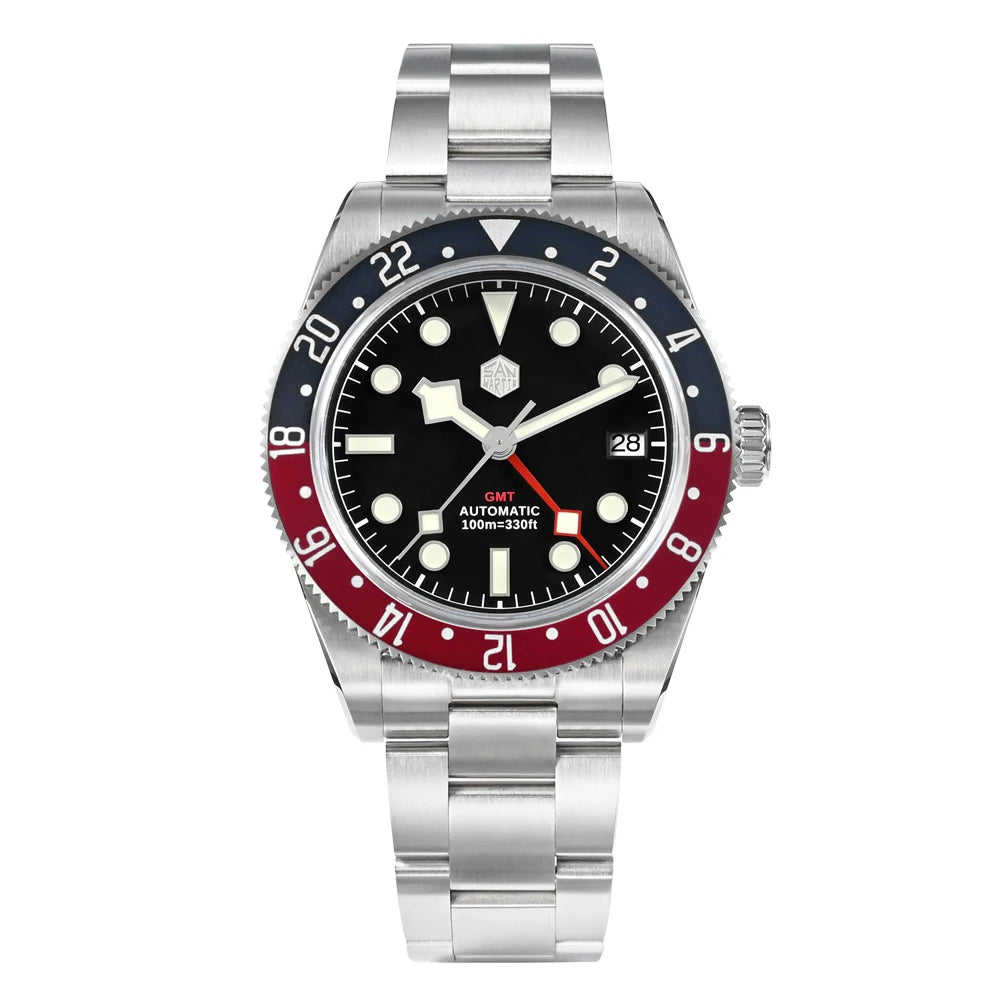 San Martin 39mm NH34 GMT Men Luxury Watch Bidirectional Aluminum Bezel Automatic Mechanical Sapphire 100M Waterproof  SN0109