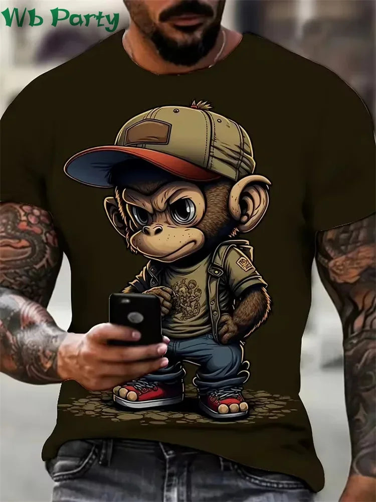 Hip Hop Monkey Pattern Print T-shirts O-Neck Short Sleeve Tee Designer Clothes Men Monkey Print Clothes Men Designer T-shirts