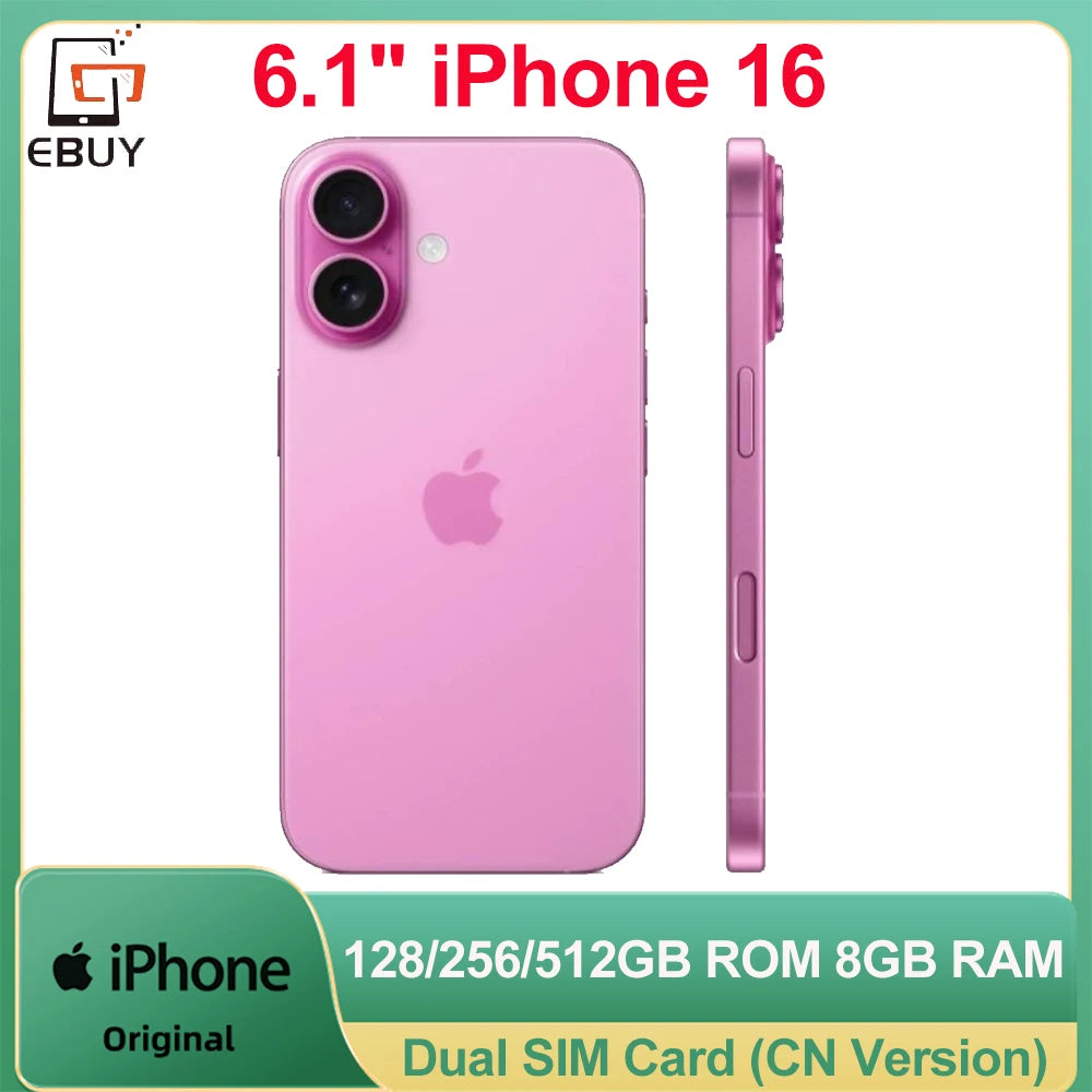 100% Original iPhone 16 Dual SIM 6.1" 5G Smartphone Face ID 128/256/512GB ROM 8GB RAM A18 Unlocked Mobile Cellphone