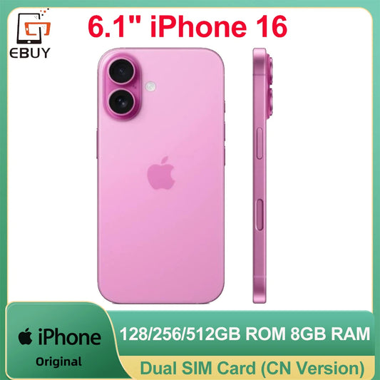 100% Original iPhone 16 Dual SIM 6.1" 5G Smartphone Face ID 128/256/512GB ROM 8GB RAM A18 Unlocked Mobile Cellphone