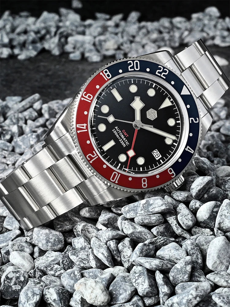 San Martin 39mm NH34 GMT Men Luxury Watch Bidirectional Aluminum Bezel Automatic Mechanical Sapphire 100M Waterproof  SN0109