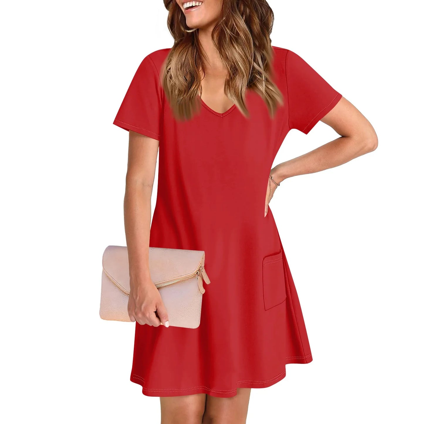 Women'S Casual And Fashionable V-Neck Short Sleeve Printing Mid Length Dress Elegant Fashion Harajuku Female Clothes Dress
