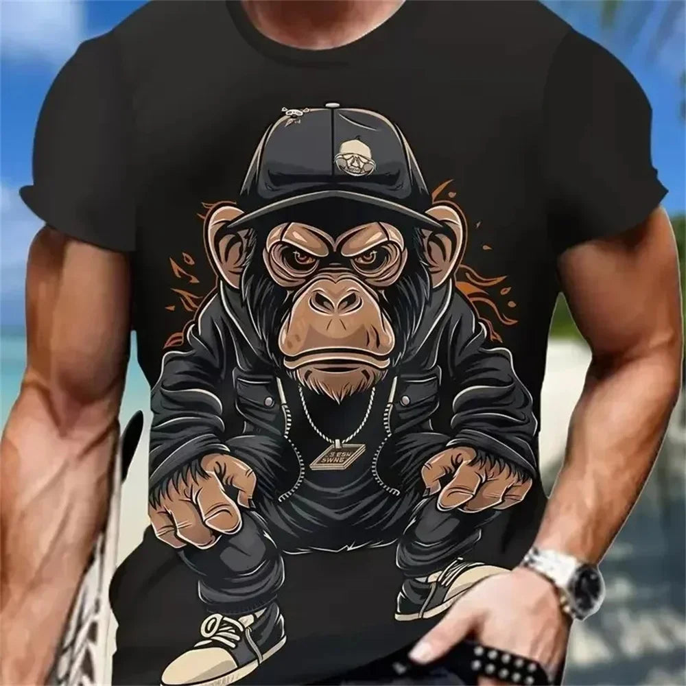 Hip Hop Monkey Pattern Print T-shirts O-Neck Short Sleeve Tee Designer Clothes Men Monkey Print Clothes Men Designer T-shirts
