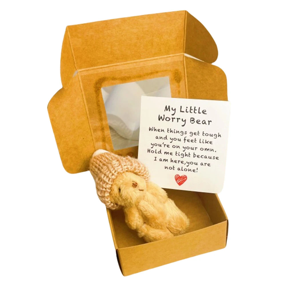 Mini Plush Teddy Bear in Box with Emotional Uplifting Support Card Soft Teddy Bear Soft Handmade Teddy for Lovers Sympathy Gift