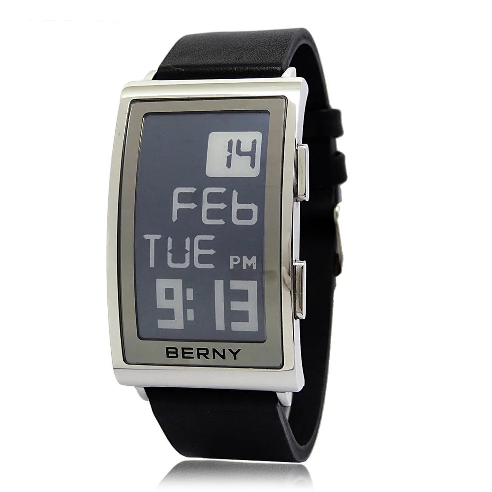 Electronic Digital Watch for Men Fitness Ink Wristwatch Stainless Steel Case Leather Strap 3ATM Waterproof Men Sport Watch Ink
