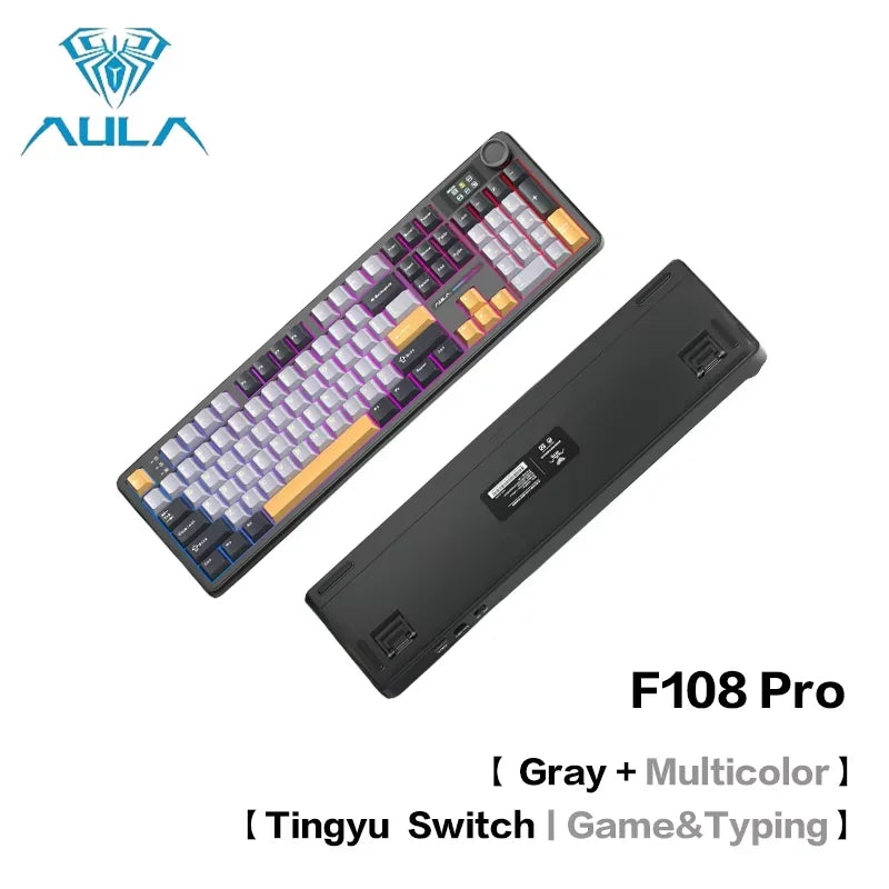 AULA F108 Pro Mechanical Keyboard Three-mode Bluetooth /2.4G/ Wired Customized Full-key Hot-swapable Gasket Structure RGB Light
