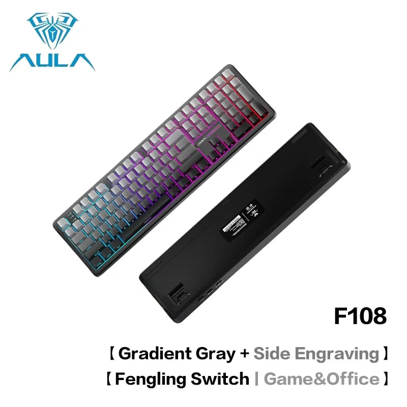 AULA F108 Pro Mechanical Keyboard Three-mode Bluetooth /2.4G/ Wired Customized Full-key Hot-swapable Gasket Structure RGB Light