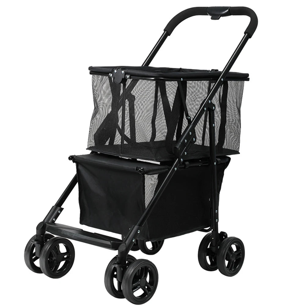 Compact Folding Shopping Cart with Removable Basket Portable Multi-Purpose Personal Grocery Laundry Camping Tote
