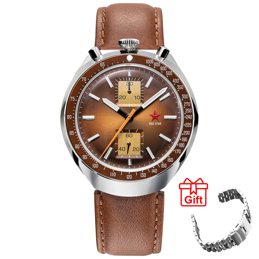 RED STAR 42mm Bull Head with Seagull Movement 1963 Chronograph Mechanical st1901 Watch Military Luminous Men Wristwatches Goose