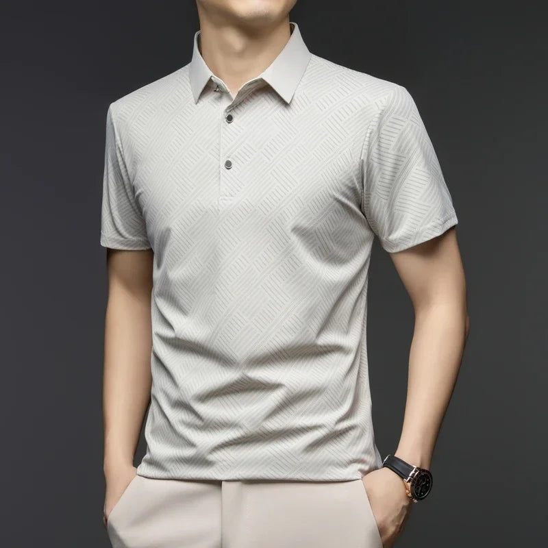 TFETTERS Brand 2025 Summer Designer T Shirt Men Short Sleeve Turn Down Collar Anti-wrinkle Soft Men Tshirt for Man Clothes