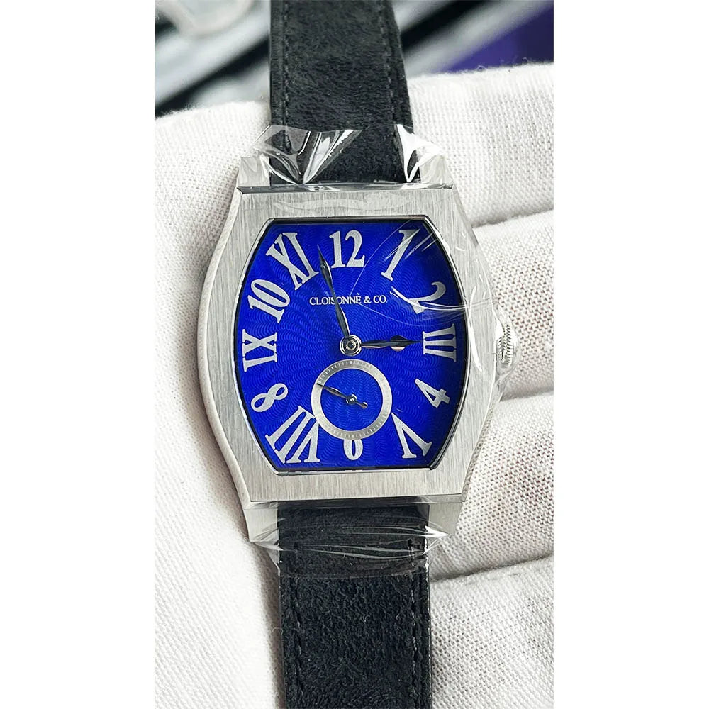 San Martin 36mm ETA 7001 Guilloche Dial Barrel Shaped Enamel Hand Luxury Men's Mechanical Watch Manual Winding Waterproof SN0100