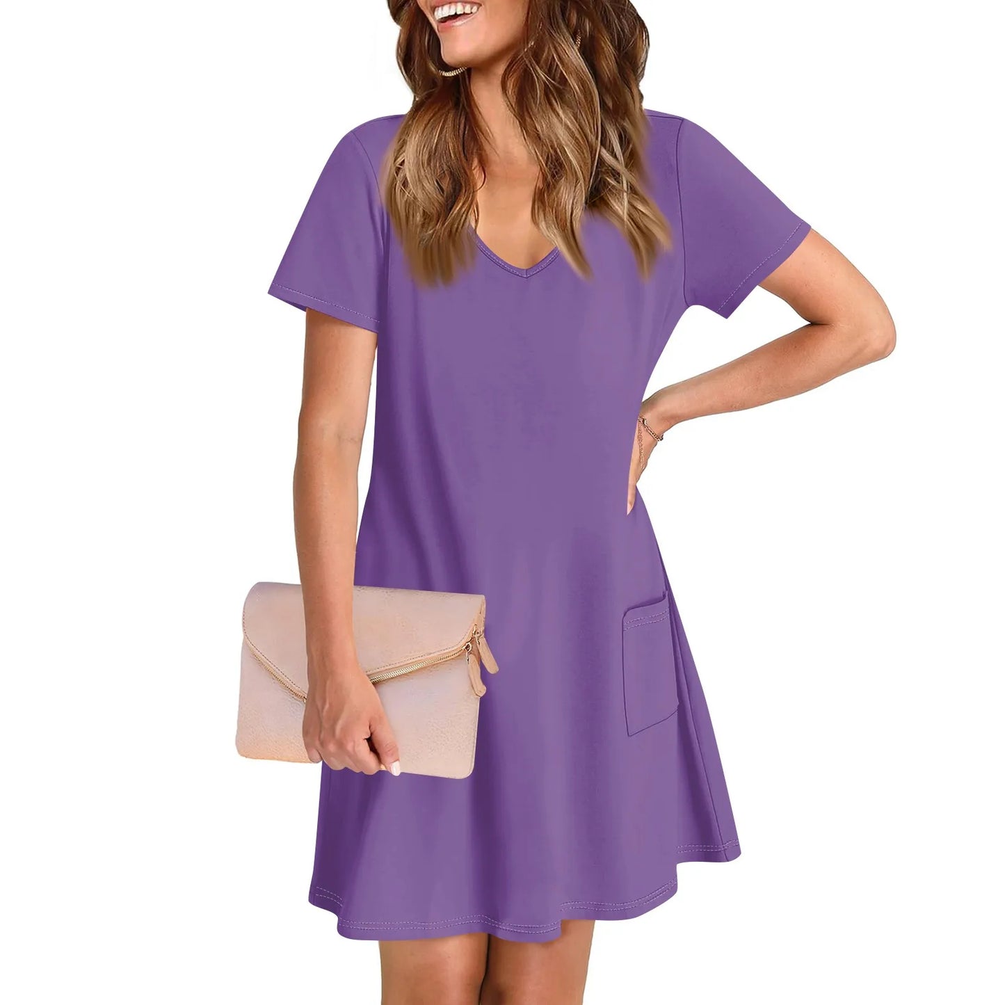 Women'S Casual And Fashionable V-Neck Short Sleeve Printing Mid Length Dress Elegant Fashion Harajuku Female Clothes Dress